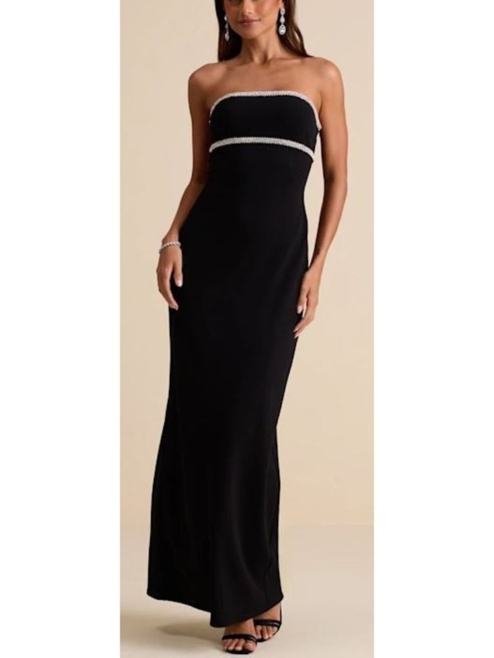 Lulus Kassine Black Rhinestone Cutout Strapless Maxi Dress Black Size S NWOT